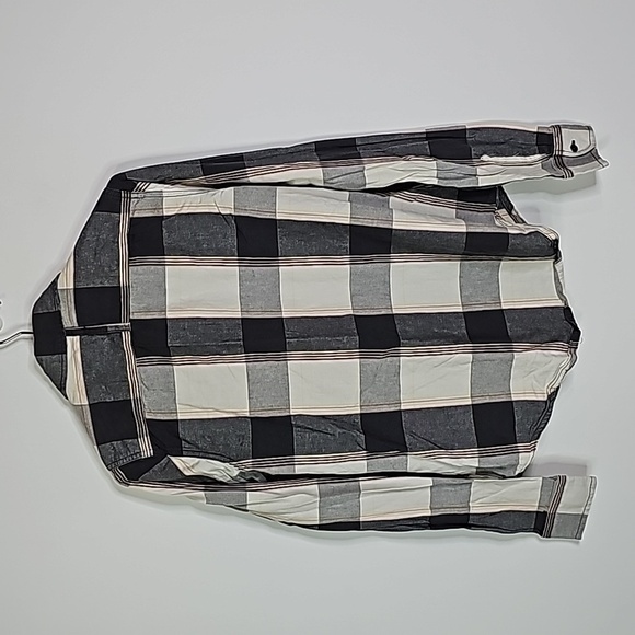 ROXY small gray and cream plaid button down long sleeve shirt - Picture 3 of 6